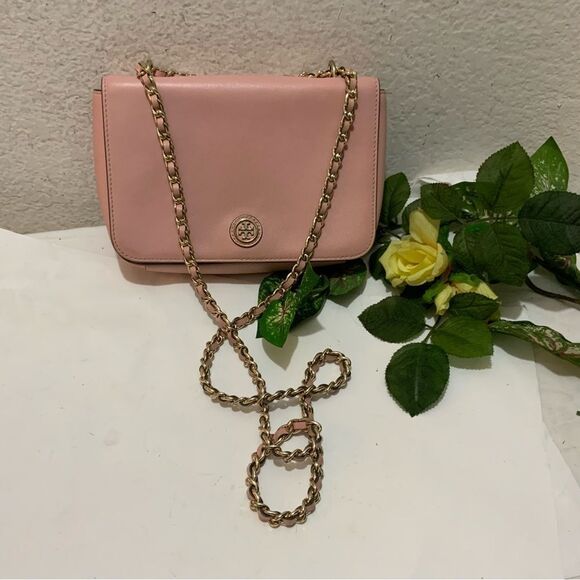 Tory Burch Robinson pink saffiano leather crossbody clutch bag - Picture 4 of 13